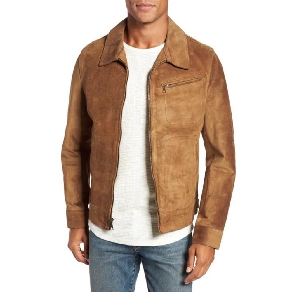 NWOT Schott NYC Unlined Oiled Cowhide Leather Suede Trucker Jacket Brown Medium